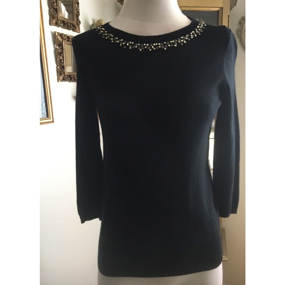 Loft long sleeve black sweater embellished neckline size SP. C:83